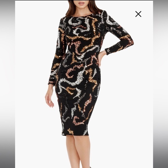 Nwt - Dress The Population - Emmalyn Squiggle Sequin Dress - Size Small
